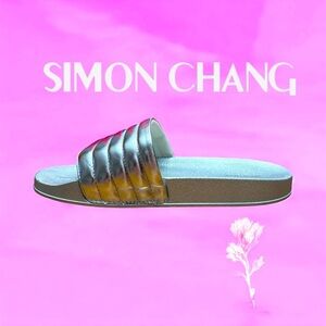 Shiny & Comfy Simon Chang Slip-On Sandals – Metallic Finish - Size 9